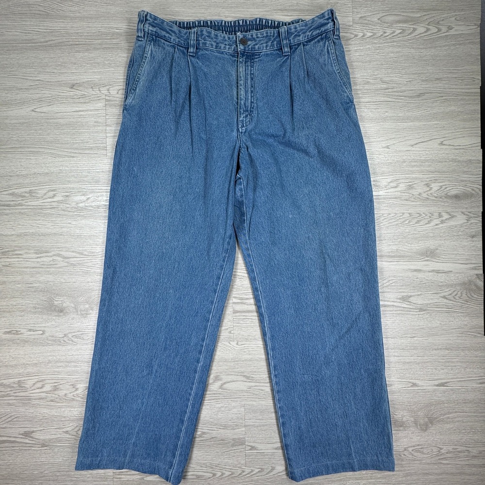 Eddie Bauer Mens Jeans Pleated Front Elastic Waist Denim Blue‎ 38 Relaxed